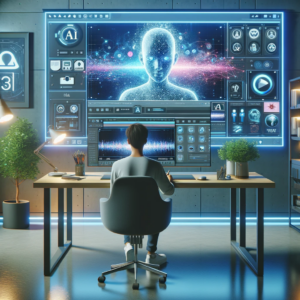 A futuristic workstation with AI-powered video